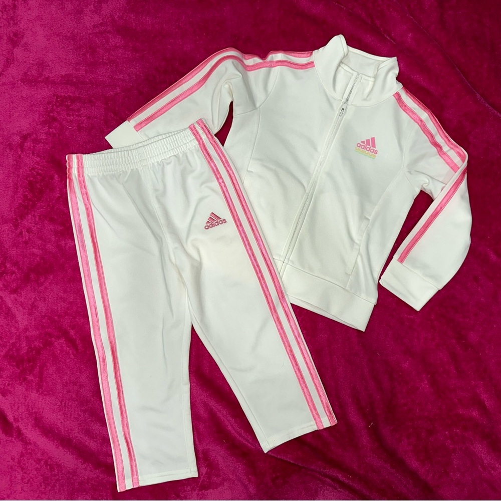 Adidas White and Pink Tracksuit